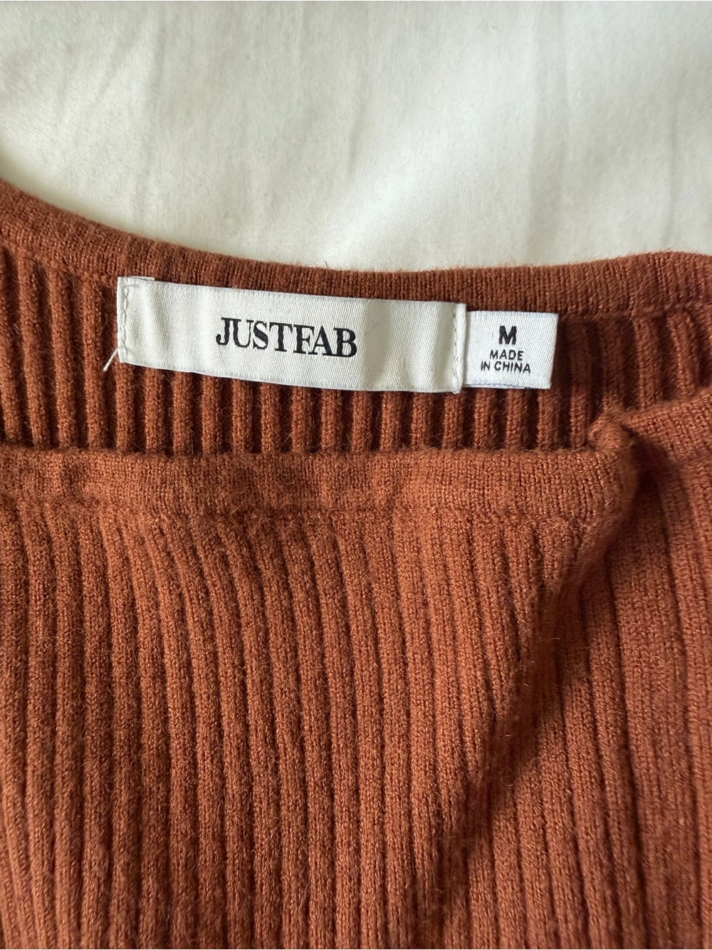 JustFab Rust Ribbed Knit Top with Crew Neck - Picture 2 of 4